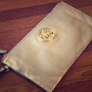 Michael Kors Gold Metallic Leather Clutch